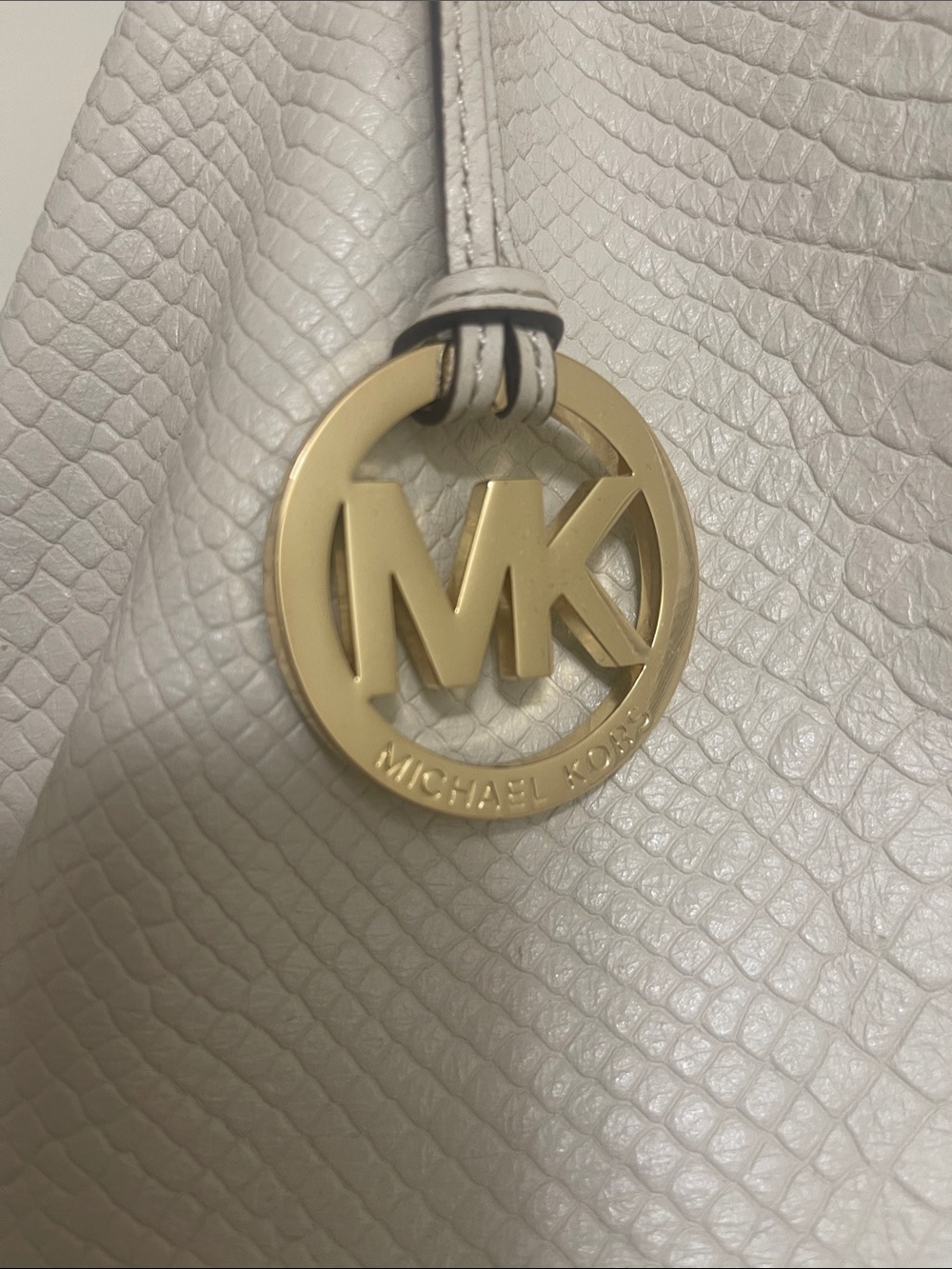 Michael Kors Cream Pebbled Leather Shoulder Bag with Gold MK Charm